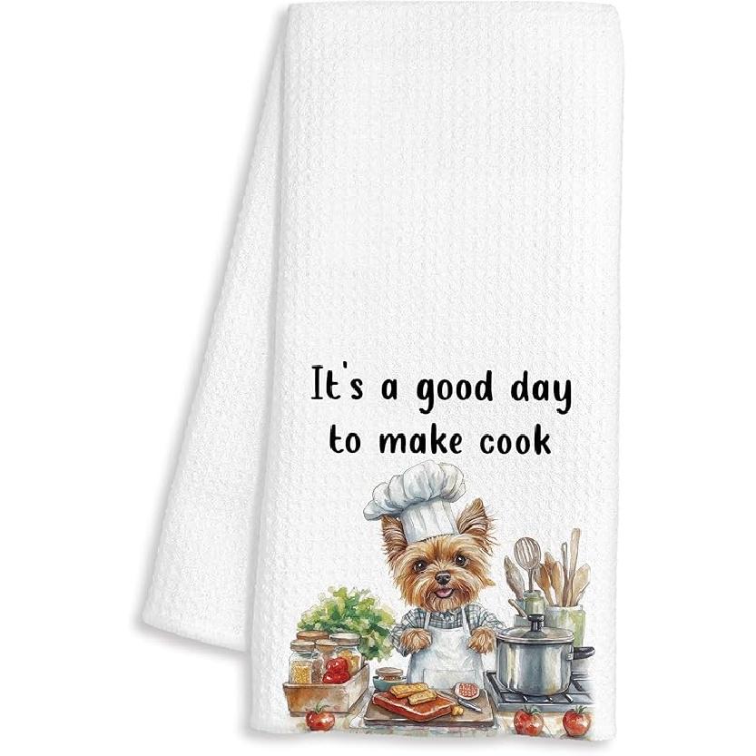 Funny Chef Yorkshire Terrier Kitchen Towels, Yorkie Gifts for Women, Yorkshire Terrier Gifts Decorative Dish Hand Tea Towels for Kitchen, Chef Gift,