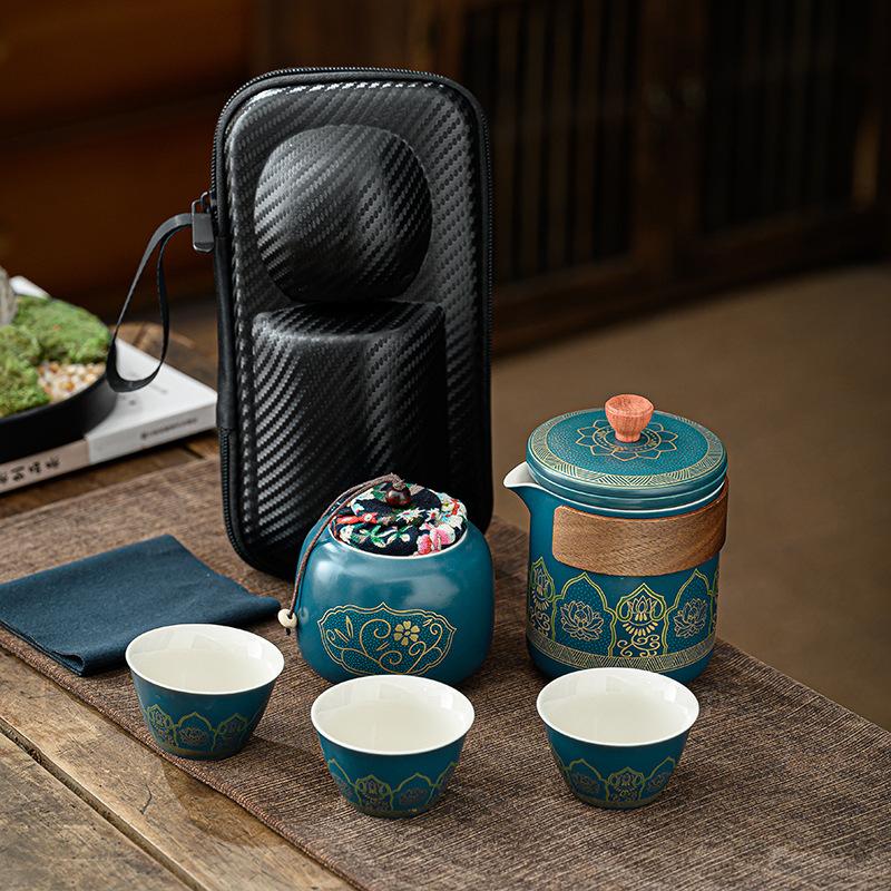 Travel Tea Set Portable Kung Fu Tea Set Wholesale Japanese Style Outdoor Kuaike Cup Holiday Business Gift Giving Chinese Style