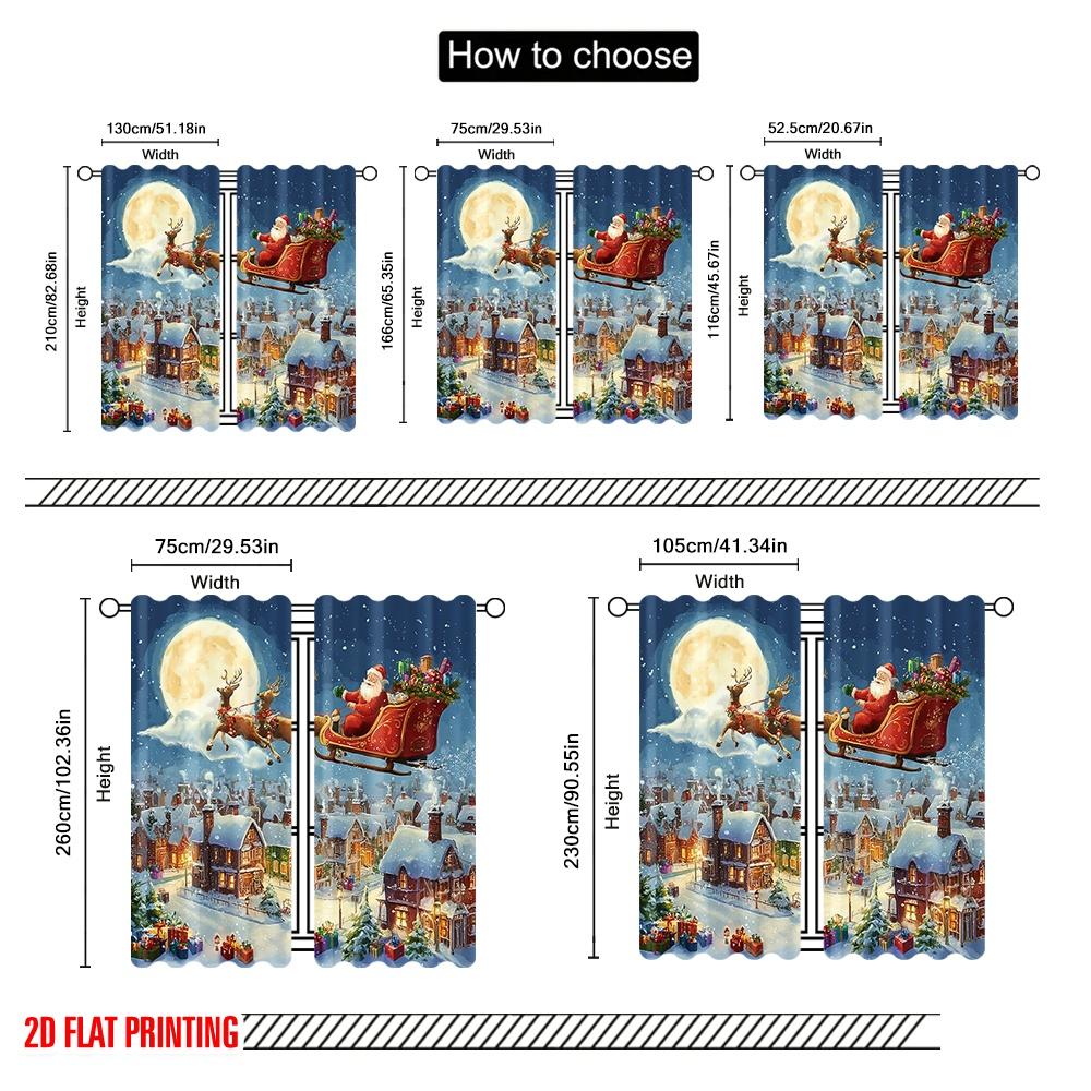 2pcs 2D flat printing Merry Christmas Popular Curtain Christmas Santa Sleigh Town Night 100% Polyester Fabric Without
