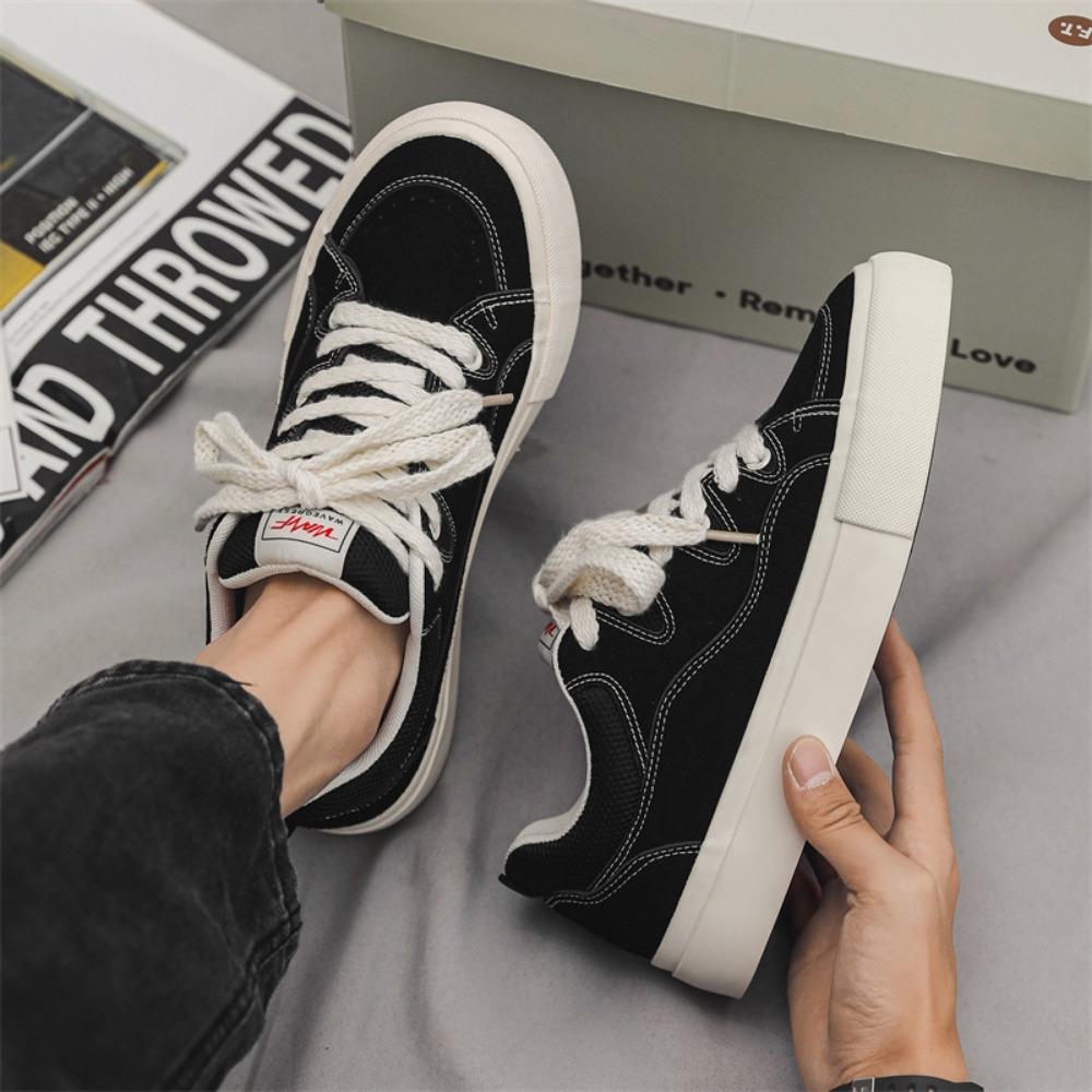 Fashion Sneakers for Men Autumn Breathable Canvas Shoes Men's Black Versatile Cloth Shoes Mens Trendy Low Top Flat Casual Board Shoes