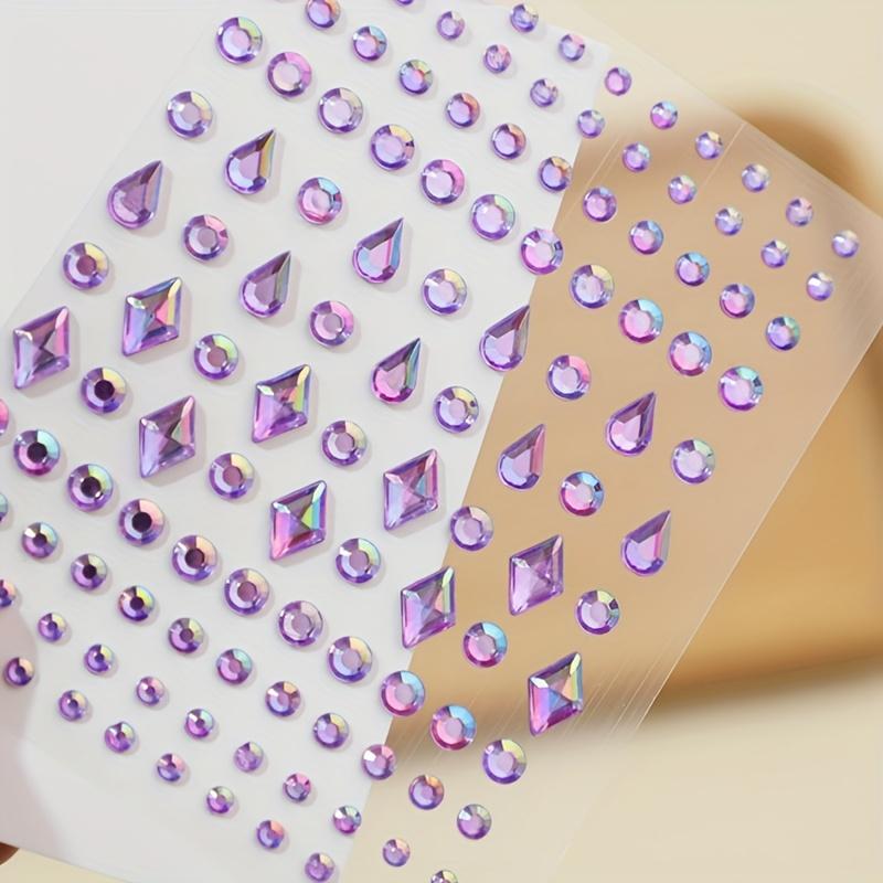 Multi-Size 3D Purple Synthetic Gemstones Teardrop, Rhombus, Round Drill Face Stickers for DIY Makeup Eye Decoration Sparkling Rhinestone for Crafts