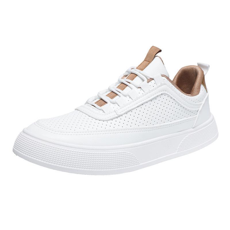 Korean Version of Men's Casual Shoes Flat Sole Breathable Fashion Board Shoes Leather Trendy Green Sports White Shoes Comfortable