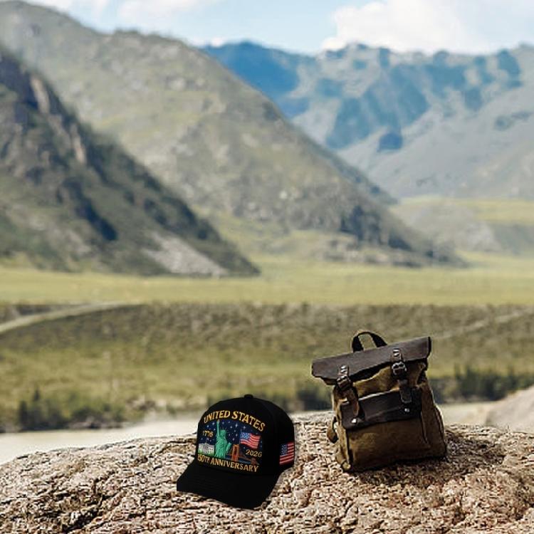 Gedenk-Baseballkappe zum 250. Gründungsjubiläum der USA Premium 3D-Druckdesign Feierhut Verstellbarer Hinterriemen