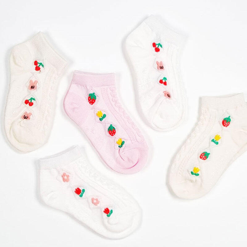 Hararoi Children s Ankle Socks Cherry Mesh Soccer Socks 5-Pair Set No. 5, 9-10 years old