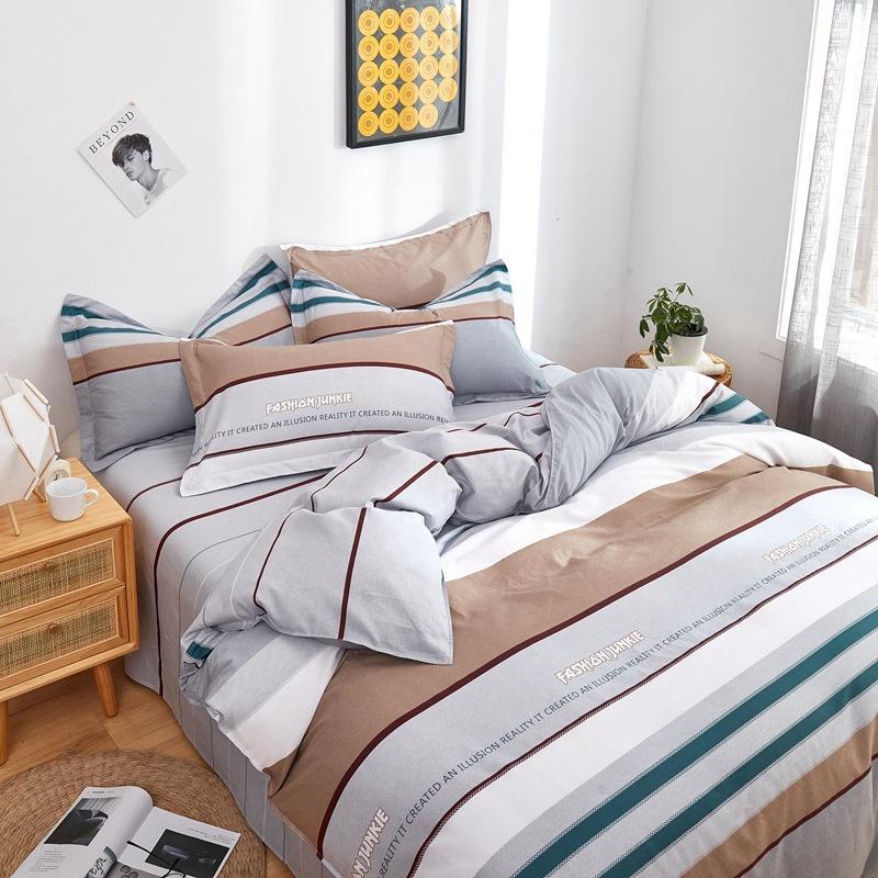 Vierteiliges Set aus Bettwäsche aus reiner Baumwolle, Bettbezug, Bettwäsche, dreiteiliges Bettlaken-Set für den Schlafsaal