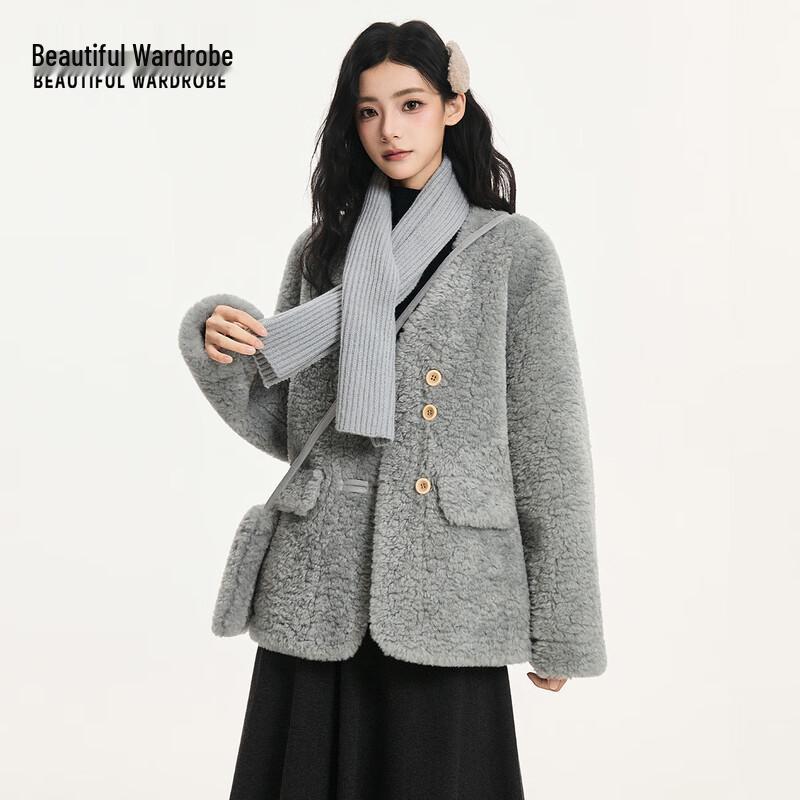 

Beautiful Wardrobe Women s Lamb Fleece Lined Scarf Collar Winter Coat L