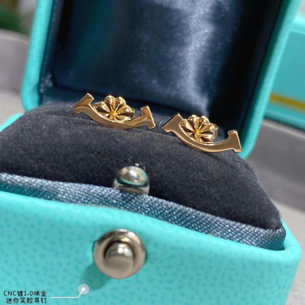 Blumenohrringe Glücksklee Reinsilberohrringe V Metallmaterial Originallogo Galvanisierung 18K Diamantbesetztes lächelndes Gesicht