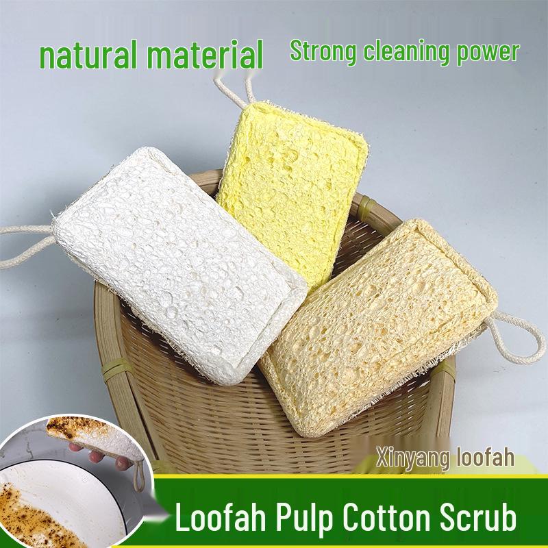 Natural Luffa Wood Pulp Cotton Dish Sponge & Scrubber – Absorbent Scouring Pad for Kitchen & Bath Cleaning