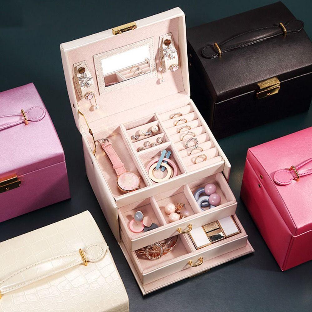 Rings Necklace Jewelry Holder PU Leather Jewelry Storage Case Simple Square Jewelry Box  Vacation