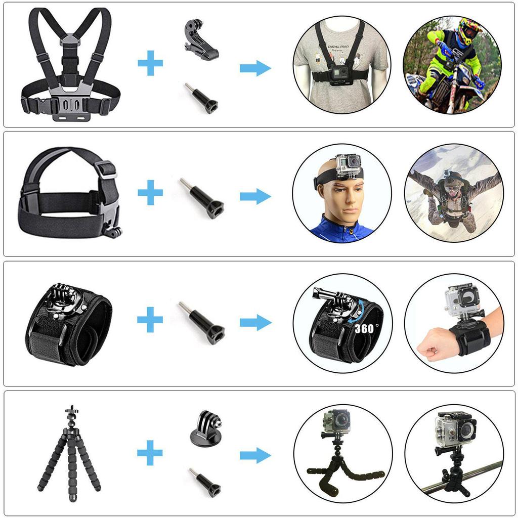 Universal Action Camera Accessories Set for GoPro, DJI Osmo, Xiaomi Yi: Perfect for Cycling & Diving