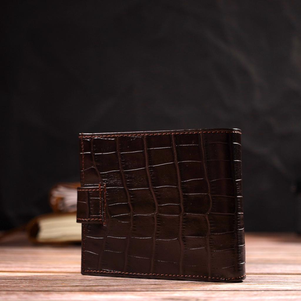 Wallet for Men In Horizontal Format Made of Genuine Leather with Crocodile Effect CANPELLINI 21770 Brown