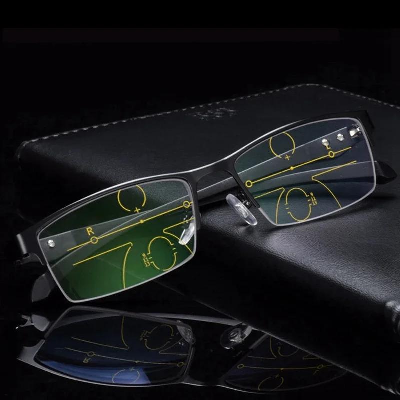 Progressive multifokale photochrome Lesebrille Anti-Blaulicht-Fernsichtbrille Herren Halbrahmen Business Presbyopie-Brille