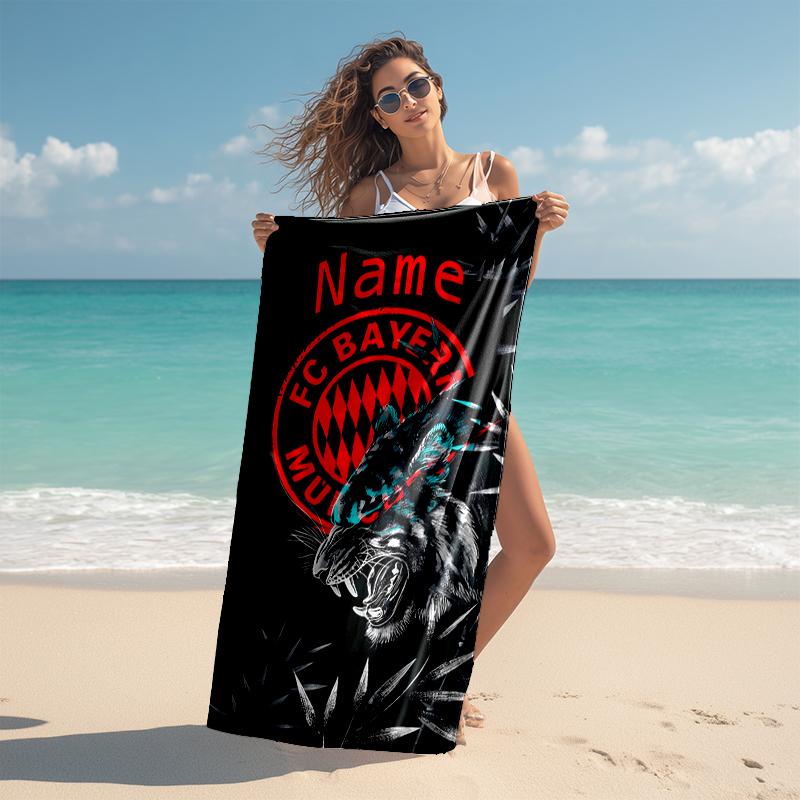 Personalized customized proof beach towel with Bayern Munich pattern - soft, absorbent, quick-drying, perfect swimming, camping&bathing