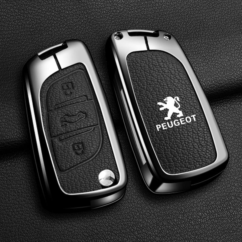 For Peugeot 107 207 307 307S 308 407 607 Zine Alloy Leather Car Remote Key Case Cover Protector Leather Key Bag Auto Accessories