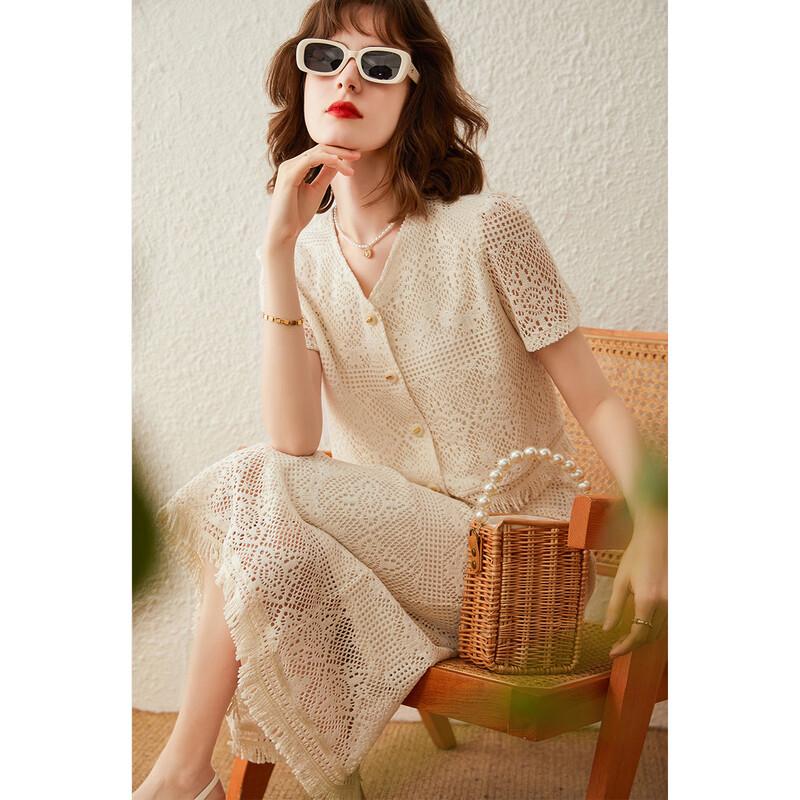 Bailuyu 2026 Summer V-Neck Cutout Bubble Sleeve Two-Piece Set XL