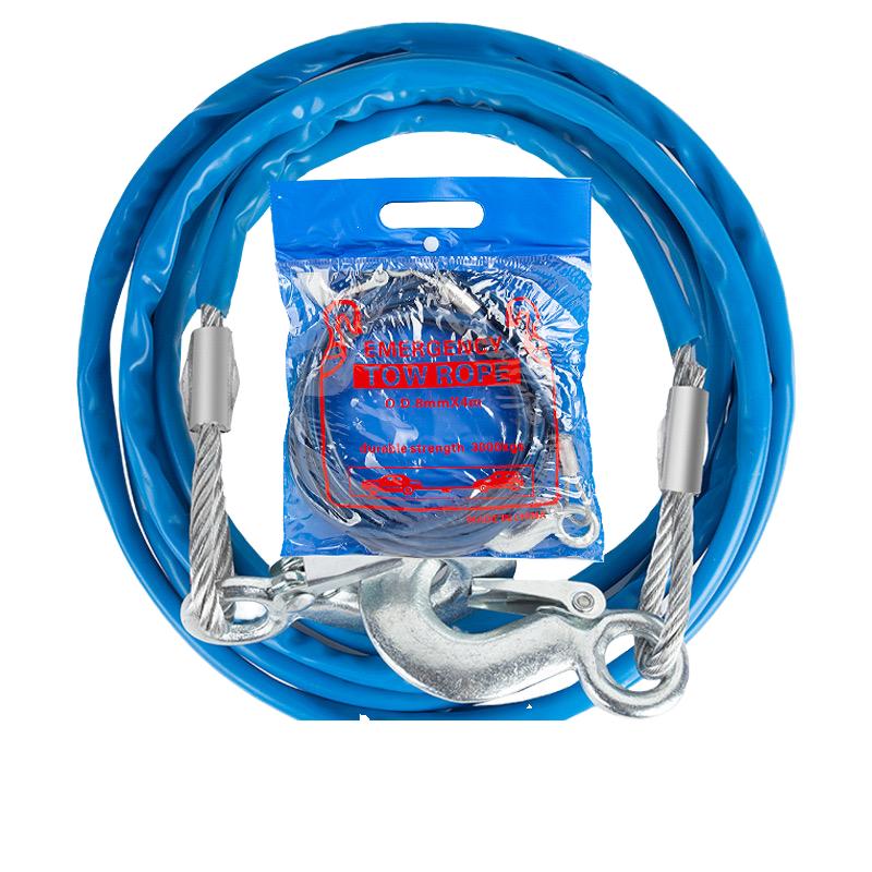 Heavy Duty 10mm*4M*5T Steel Wire Tow Cable Towing Strap with Hooks for Car Emergency Emergency Tools 2020061901161