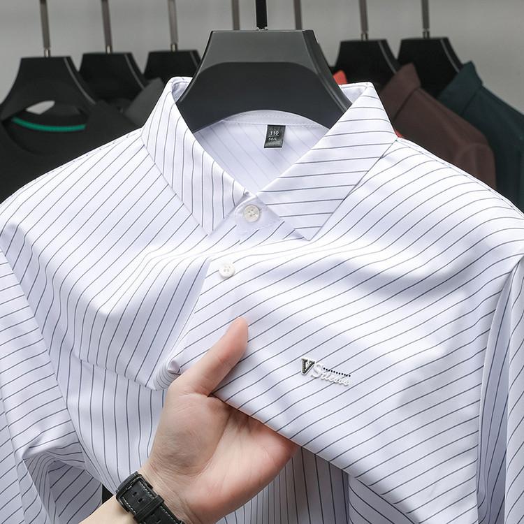 Light Luxury Long-Sleeve Shirt Striped Men'S Shirt, Spring/Autumn Business Casual Versatile Loose Middle-Aged Shirt Men'S Wear
