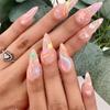 24Pcs Almond Long French Fake Nails Pointed Glossy White Edge Artificial Acrylic Press On Nails Removable Nail Art Tips