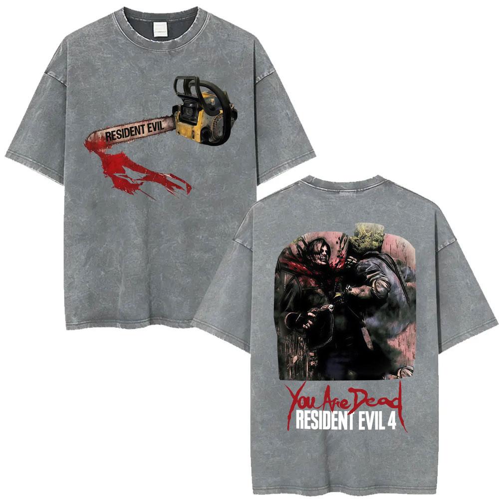 T-shirt Anime Édition Limitée Resident Evil Requiemm Vêtements pour Hommes Gothique Vintage Lavé T-shirts Hauts d'Été T-shirt à Col Rond Streetwear