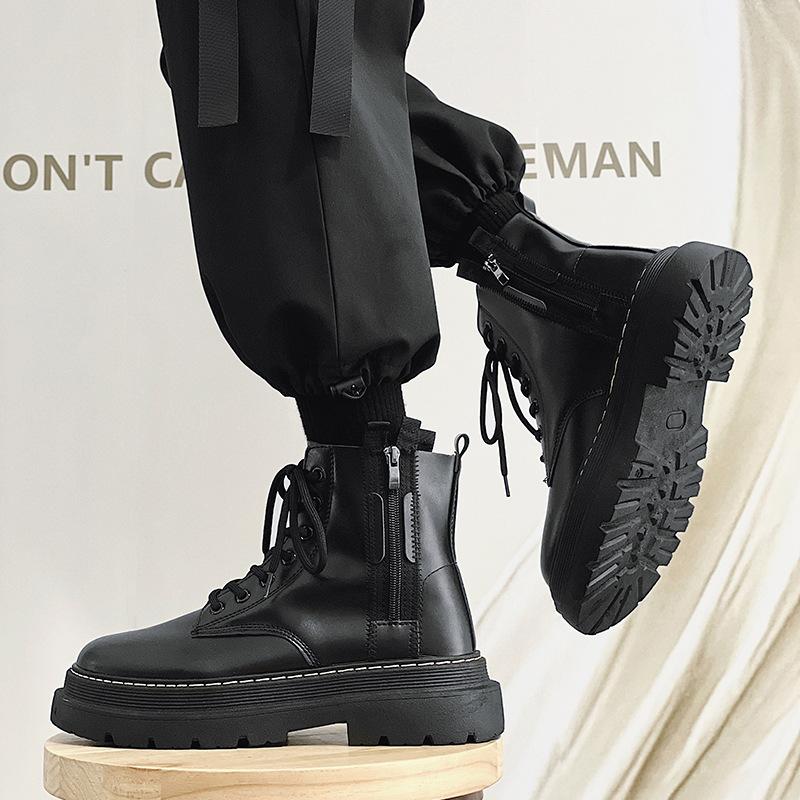 Black Men Boots Comfortable Ankle Boots Men Korean Casual Shoes Male 2024 Lace Up Outdoor Good Quality Shoes Men Autumn