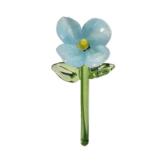 Hand Blown Mini Glass Flower Figurine Collectible Miniature Faux Crystal Flower Ornaments for Mothers Day Birthday Table Centerpiece DIY Craft