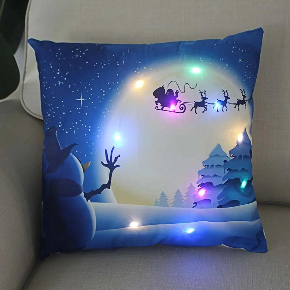 Christmas Light LED   Decoration 45x45cm Santa  Sled Village Color Ball Sofa Seat Pillow Sleeve  Cases