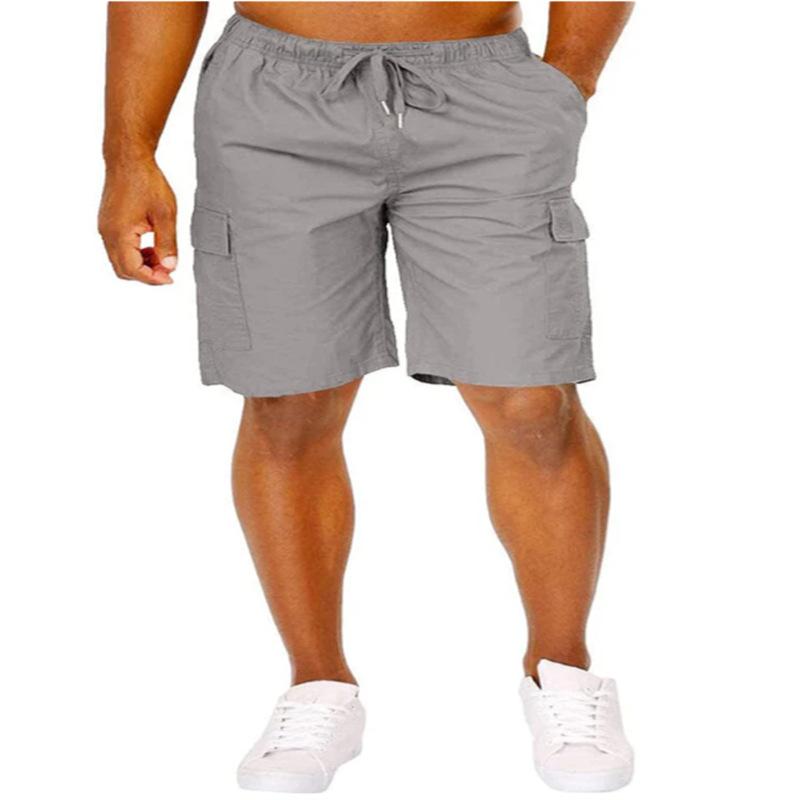 Men's Classic Workwear Drawstring Loose-Fit Solid-Colour Multi-Pocket Fashion Shorts