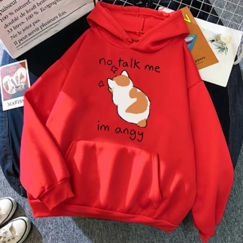 Sudadera con estampado de gato enojado No Talk Me para mujer, sudadera suave de Hip Hop, sudadera informal de lana, ropa de calle de lana de gran tamaño para mujer