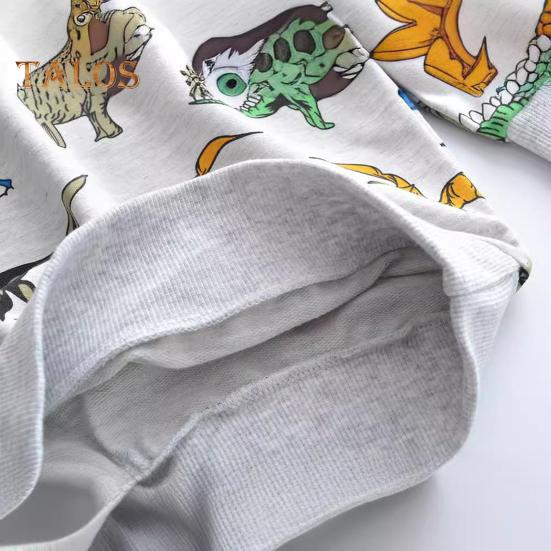 Unisex Children Sweatshirt Cartoon Dinosaur Printing Elastic Cuffs And Hem Round Neck Long Sleeve Loose Kids Top for Sport School Daily