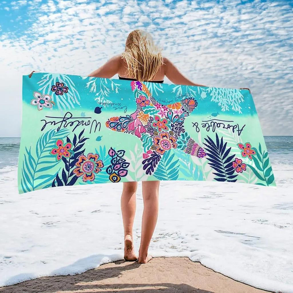 Bohemian Meeresschildkröte Strandtuch Farbverlauf Blau Mikrofaser Schnelltrocknend Sandfrei Weiches Badetuch Für Reise Yoga Camping