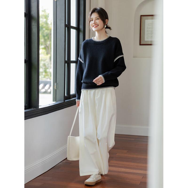 Mocana Women's Colorblock Round Neck Sweater Knit Top