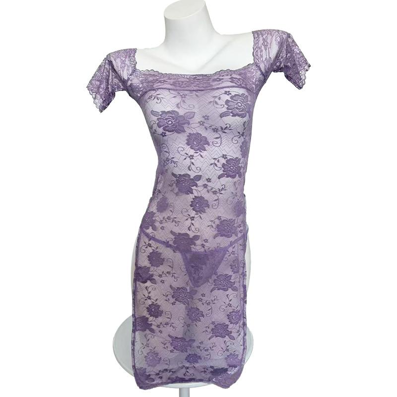 Sexy Erotic Underwear One-word Collar Perspective Pure Desire Cheongsam Erotic Buttocks Free of Temptation Uniform Suit