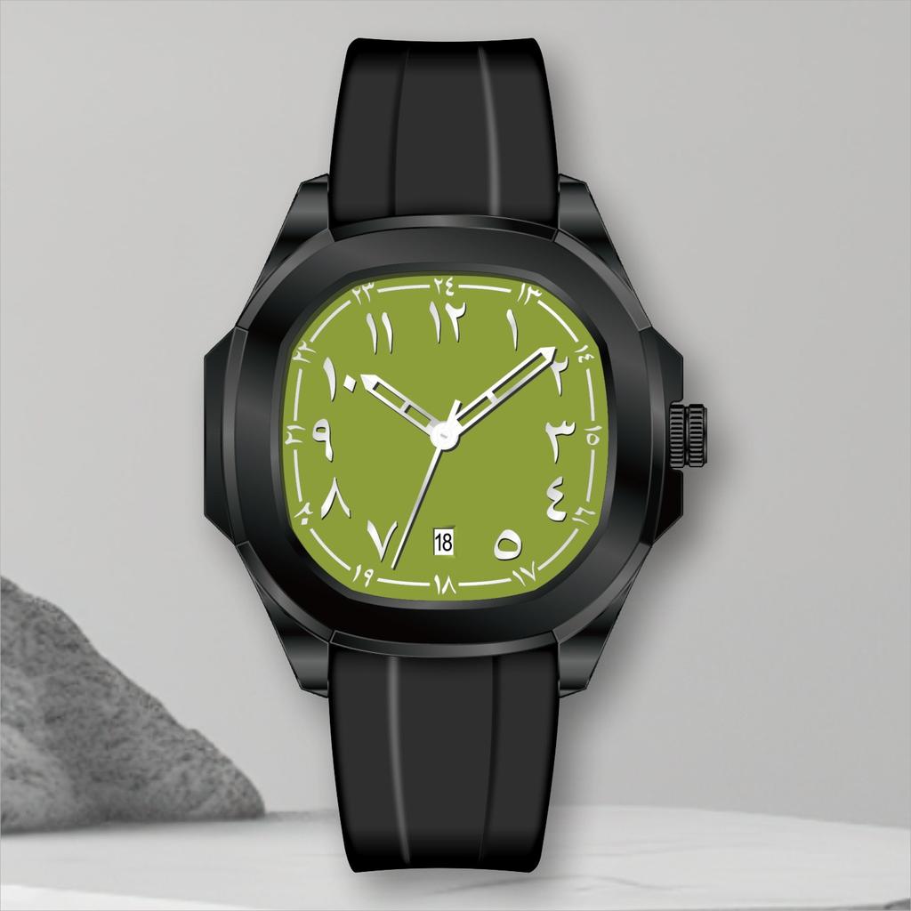 New Product Fashion Couple Watch Arab Neutral Business Calendar Silicone Strap Quartz Watch for Men women