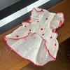 Pet Dress Love Heart Print Sleeveless Ruffle Bowknot Decor Breathable Spring Summer Small Medium Dog Cat Clothes Outfit Apparel Pet Supplies