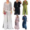 2 pezzi/set top da donna pantaloni tuta ampia scollo a V pieghettato gamba larga tinta unita sciolto morbido vita alta elastica maniche a tre quarti pipistrello casual quotidiano top