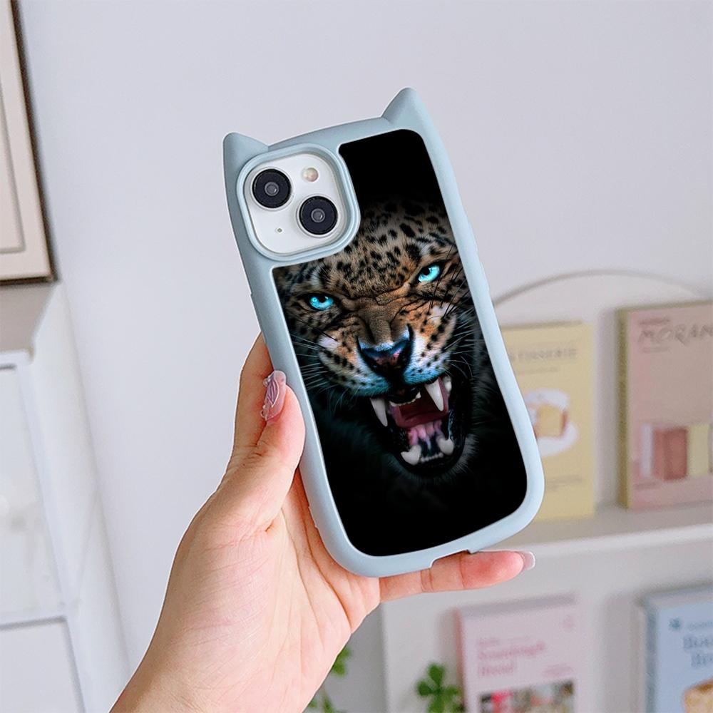 Huse de telefon moale pentru ureche de pisică pentru iPhone 16 15 13 12 11 Pro Max 14 Plus XR XS Max TPU Husă din spate acrilic transparent anti-cădere N96 Design cu ochi de tigru