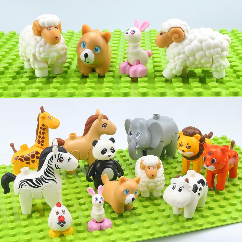 Große Bausteine Tiere Zubehör Bauernhof Zoo Kamel Känguru Katze Löwe Koala Flamingo Lernspielzeug Für Kinder Geschenke