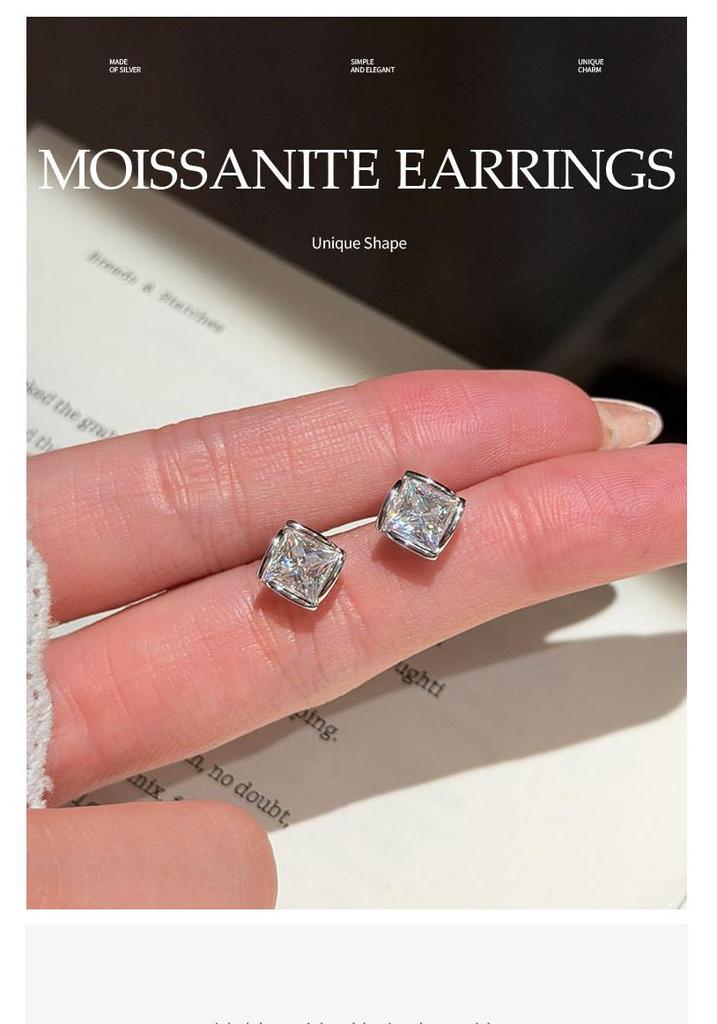 Europäischer Stil S925 Sterling Silber Moissanit Quadratische Ohrstecker