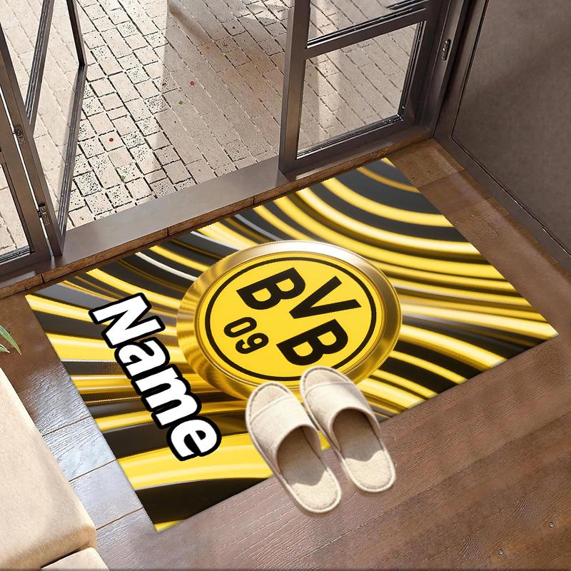Custom Name Personalized Borussia Dortmund Print Carpet, Versatile Home Decor Rug, for Playroom, Apartment, Balcony, Entryway, Hallway Gift