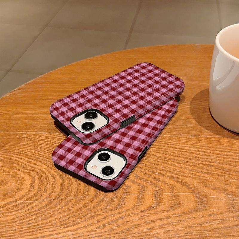Pink Red Gingham Plaid Texture Soft Silicone Phone Case Coquette Girly Simple Cottage Aesthetic Shockproof Cover For All Iphone Series