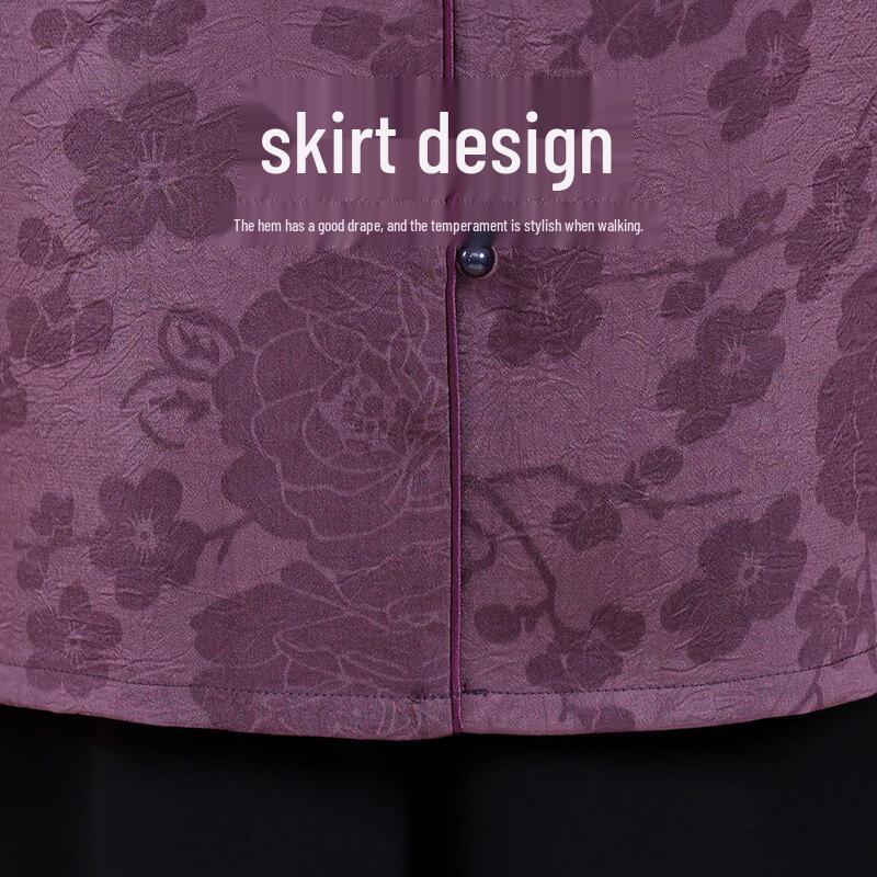 Datang Furen Embroidered Stand Collar 3/4 Sleeve Shirt for Elderly Women