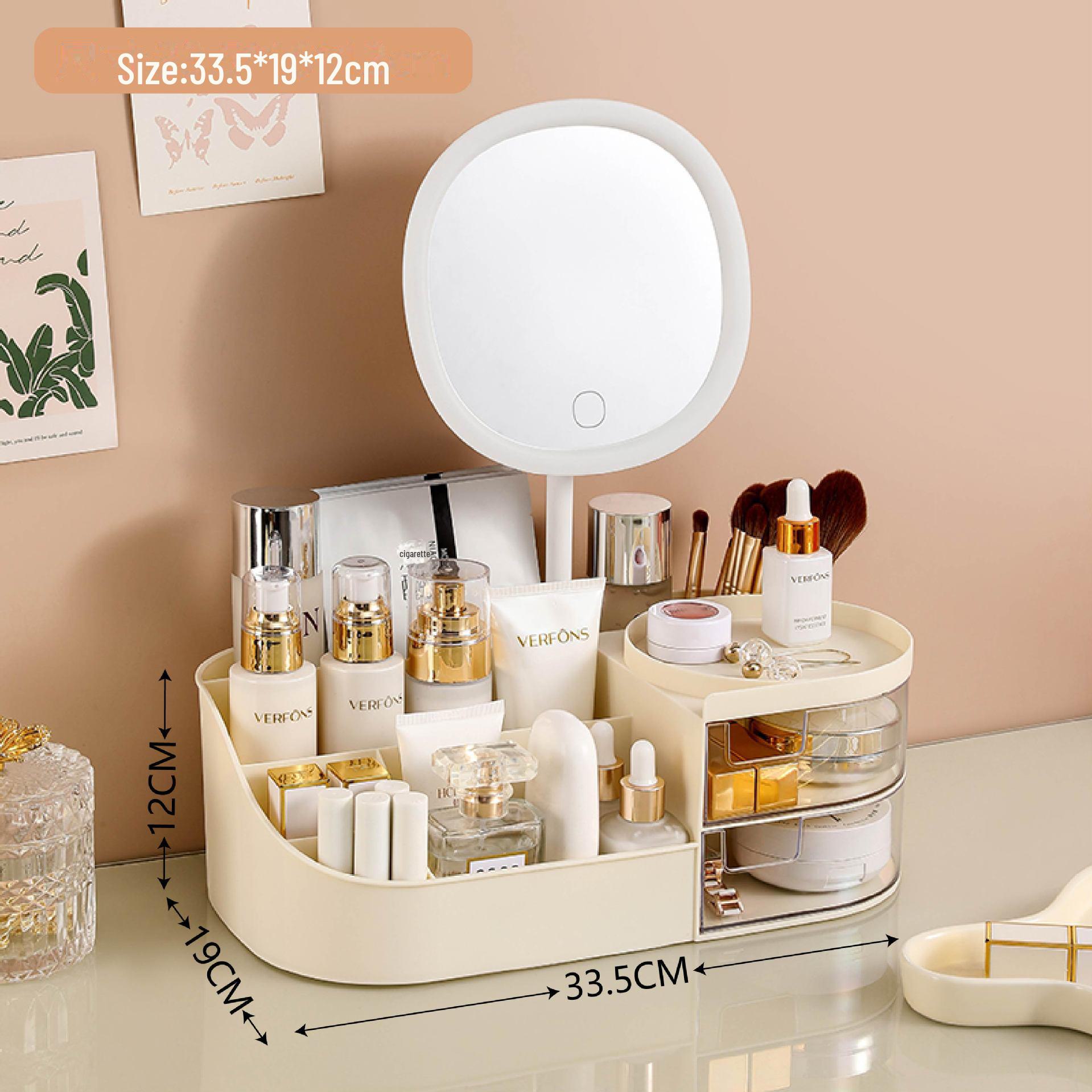 

Многофункциональная косметичка с зеркалом для макияжа и органайзером для помады Large with mirror белый/кремовый