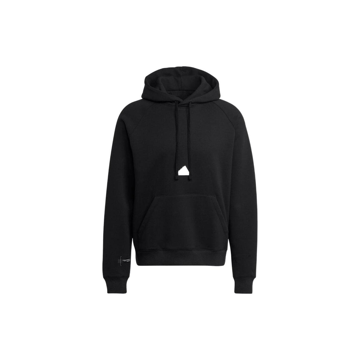 Men s adidas Solid Color Logo Hooded Loose Long Sleeves Black HN1952 S