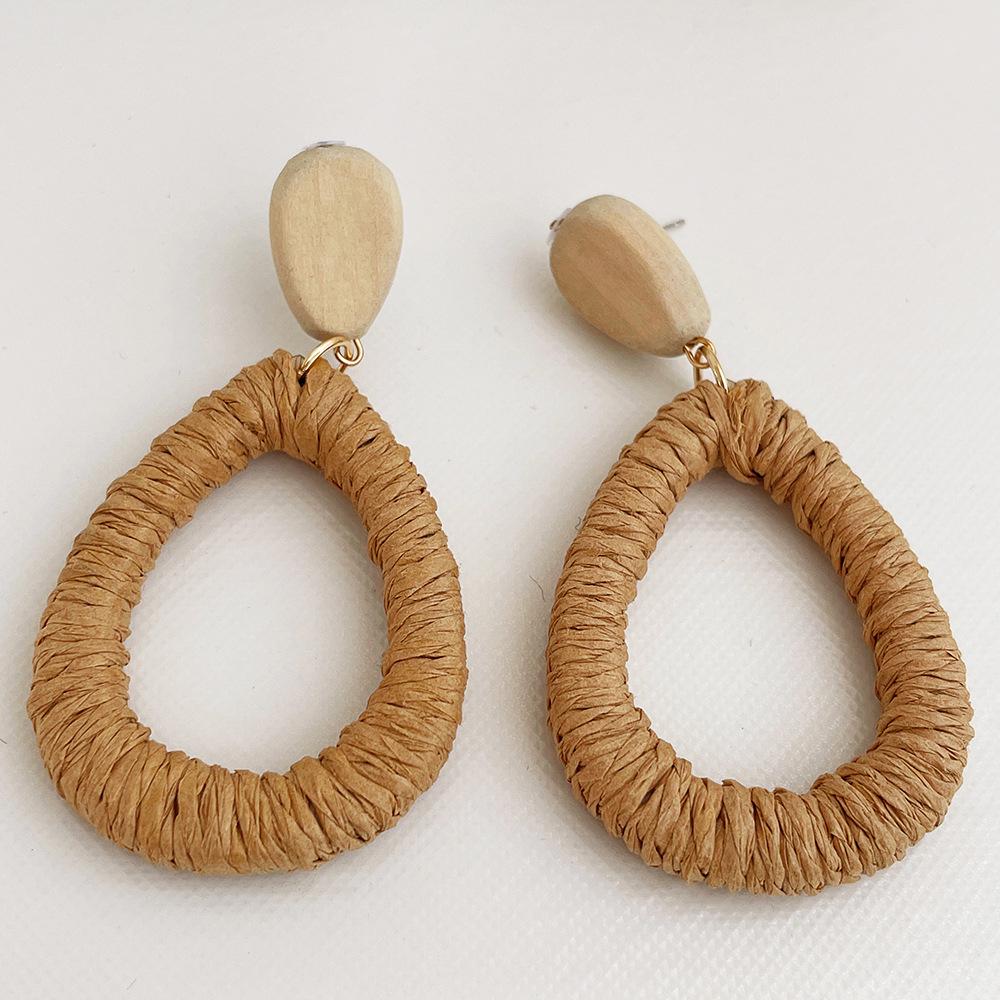 Dongdaemun Handgefertigte Retro Rattan Ohrringe - Natürliches Gewebtes Holzdesign für Frauen