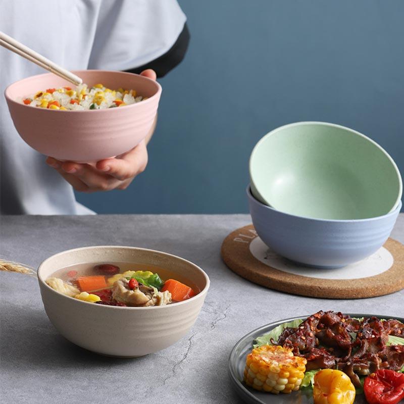 8/6Piece Set Nordic Wheat Straw Bowl Home Salad Bowl Children's Creative Plastic Bowl Student Dormitory Rice Bowl Tableware Set