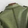 Genuine leather women's new jacket slim fit high street motorcycle stand collar short green jacket trendy