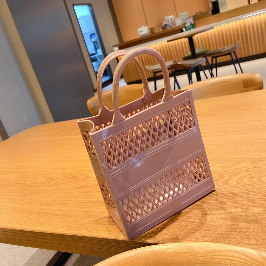 2025 Summer New Shopping Basket Handheld PVC Bag Jelly Bag Large Capacity Basket Storage Basket Candy Color Hollow