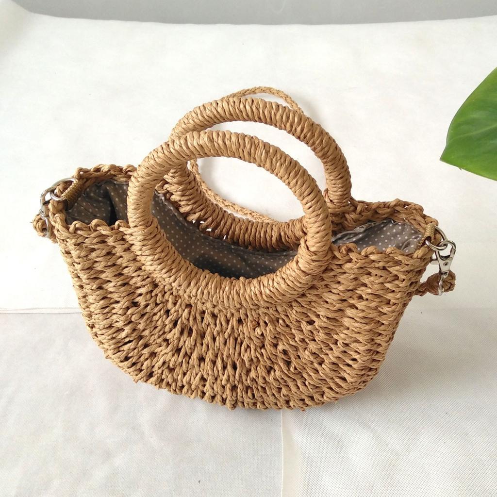 Bolsa Cesta de Legumes da Moda Ombro Transversal Rattan Acompanhamento Palha Bolsa Tecelagem Manual