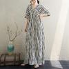 Short Sleeve Plus Size Cotton Vintage Stripe New In Dresses for Women Casual Loose Long Summer Dress