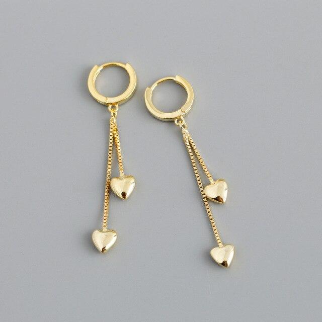 925 Sterling Silver Tassel Box Chain Heart Charm Drop Earring For Women Girls Wedding Party Elegant Fashion Jewelry Eh235